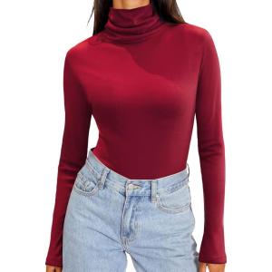 imageZeagoo Womens Turtleneck Long Sleeve Shirts Soft Thermal Underwear Fall Fashion 2024 Tight Basic Layer TopsBurgundy