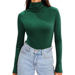 imageZeagoo Womens Turtleneck Long Sleeve Shirts Soft Thermal Underwear Fall Fashion 2024 Tight Basic Layer TopsGreen
