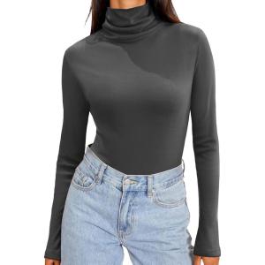 imageZeagoo Womens Turtleneck Long Sleeve Shirts Soft Thermal Underwear Fall Fashion 2024 Tight Basic Layer TopsGrey