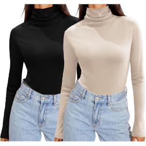 imageZeagoo Womens Turtleneck Long Sleeve Shirts Soft Thermal Underwear Fall Fashion 2024 Tight Basic Layer TopsZblackapricot