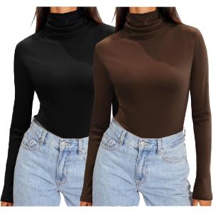 imageZeagoo Womens Turtleneck Long Sleeve Shirts Soft Thermal Underwear Fall Fashion 2024 Tight Basic Layer TopsZblackbrown
