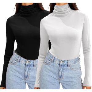 imageZeagoo Womens Turtleneck Long Sleeve Shirts Soft Thermal Underwear Fall Fashion 2024 Tight Basic Layer TopsZblackwhite
