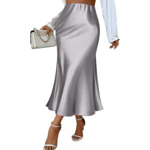 imageZeagoo Womens Satin Skirt High Waist Midi Skirt Flowy Hem Silk Skirts Casual Summer Slip SkirtLight Grey