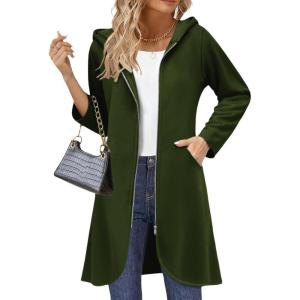 imageZeagoo Womens Fall Jacket 2025 Zip Up Hoodies Long Sleeve Long Tunic Sweatshirts Oversized Fleece Casual Coat with PocketAfleece Fabricarmy Green