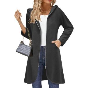 imageZeagoo Womens Fall Jacket 2025 Zip Up Hoodies Long Sleeve Long Tunic Sweatshirts Oversized Fleece Casual Coat with PocketAfleece Fabricdark Gray