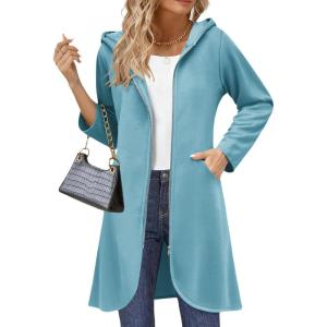 imageZeagoo Womens Fall Jacket 2025 Zip Up Hoodies Long Sleeve Long Tunic Sweatshirts Oversized Fleece Casual Coat with PocketAfleece Fabriclight Blue