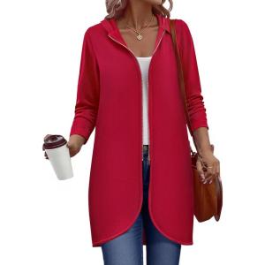 imageZeagoo Womens Fall Jacket 2025 Zip Up Hoodies Long Sleeve Long Tunic Sweatshirts Oversized Fleece Casual Coat with PocketAfleece Fabricred