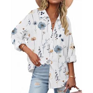 imageZeagoo Womens Button Down Shirts Long Sleeve Cotton Gauze Tops Casual Collared Blouses Loose FitFloral White