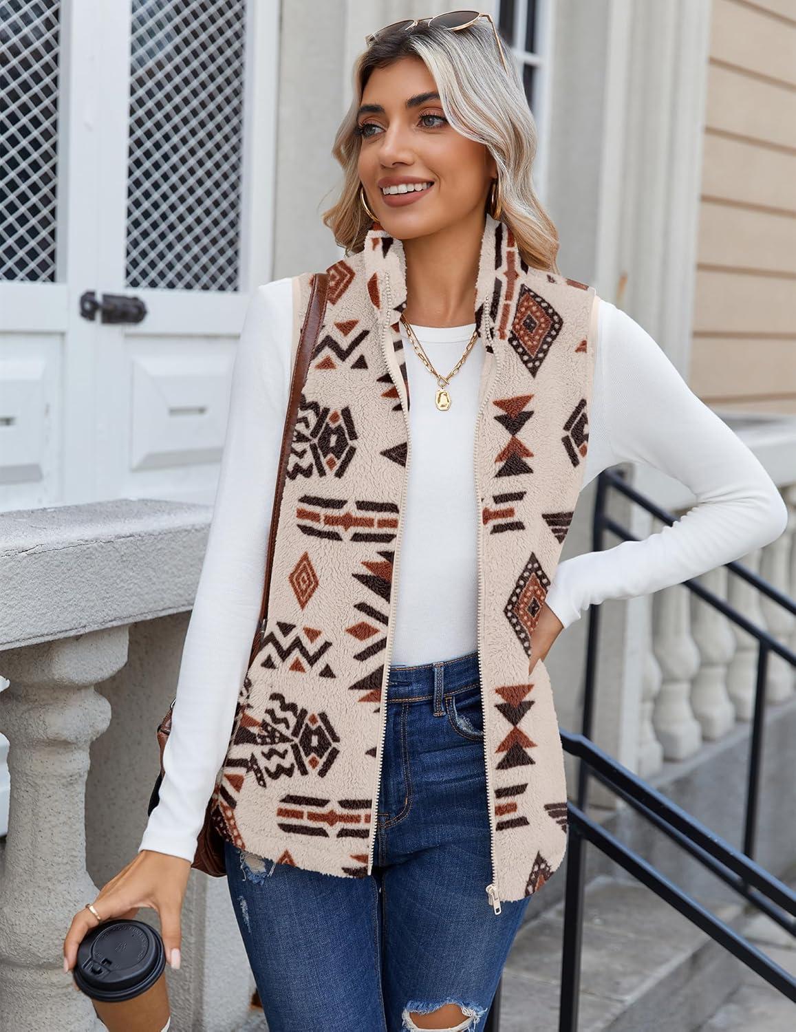 imageZeagoo Vest For Women Sleeveless Sherpa Fleece Jackets Lightweight Zip Up Fall Winter Coats With PocketsMulticolor 533