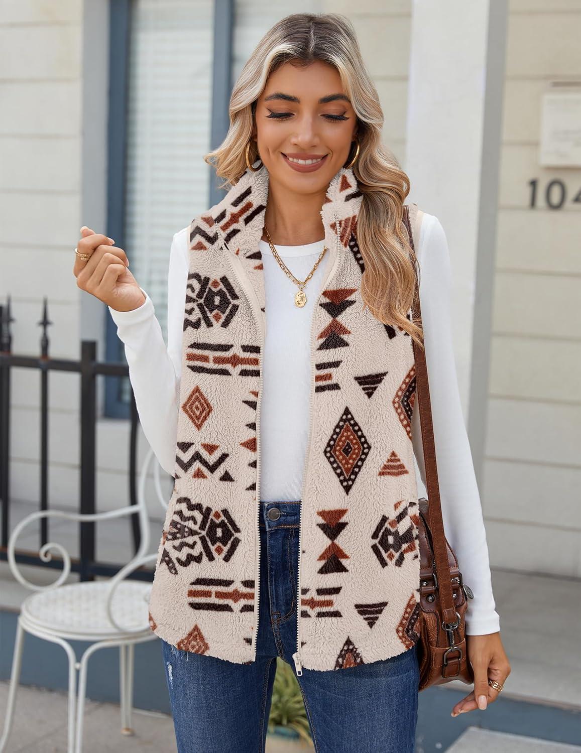 imageZeagoo Vest For Women Sleeveless Sherpa Fleece Jackets Lightweight Zip Up Fall Winter Coats With PocketsMulticolor 533