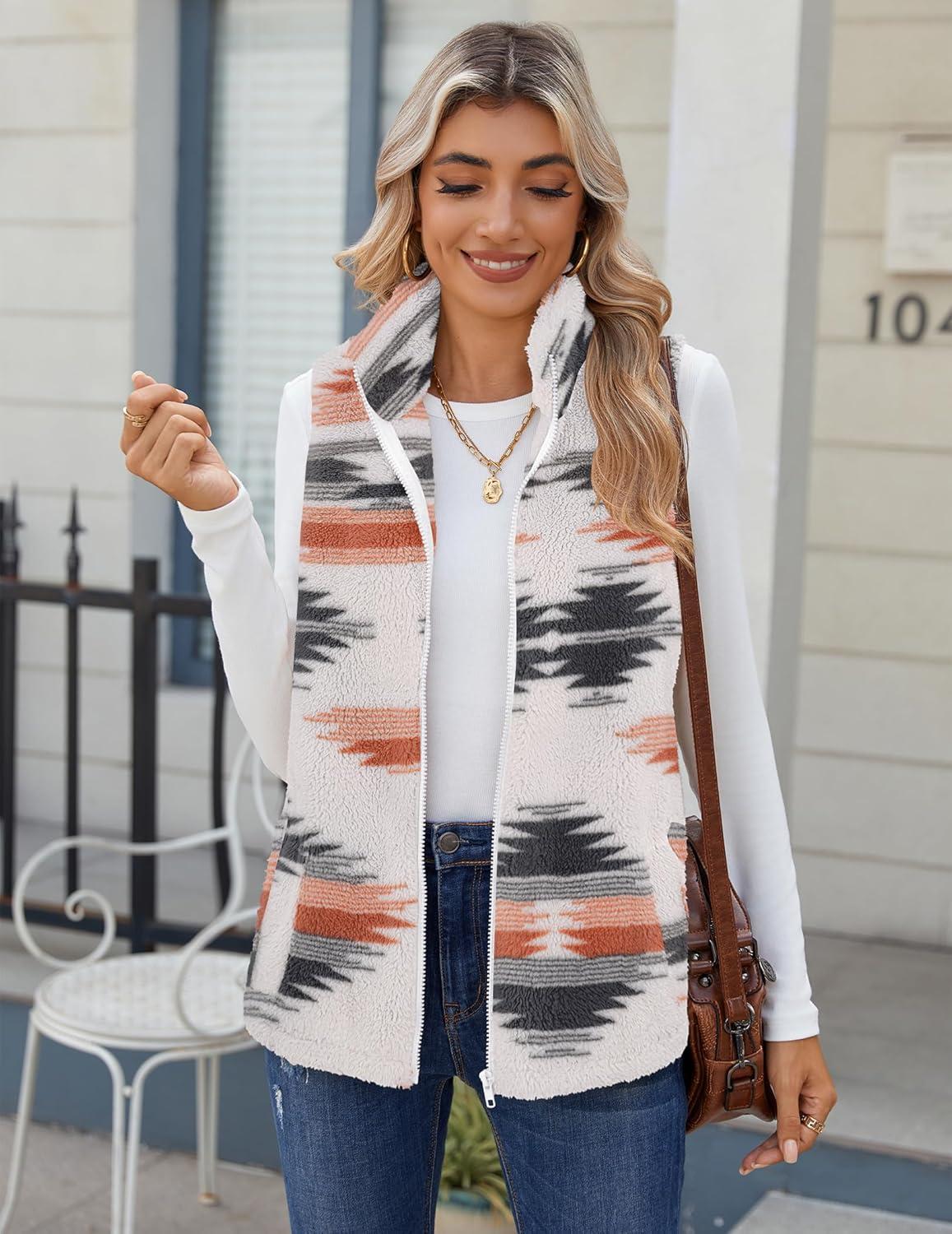 imageZeagoo Vest For Women Sleeveless Sherpa Fleece Jackets Lightweight Zip Up Fall Winter Coats With PocketsMulticolor 534