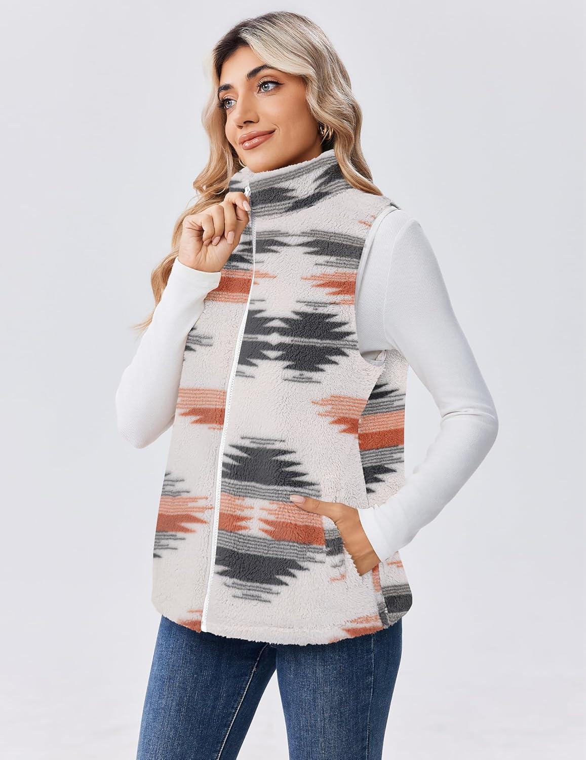 imageZeagoo Vest For Women Sleeveless Sherpa Fleece Jackets Lightweight Zip Up Fall Winter Coats With PocketsMulticolor 534