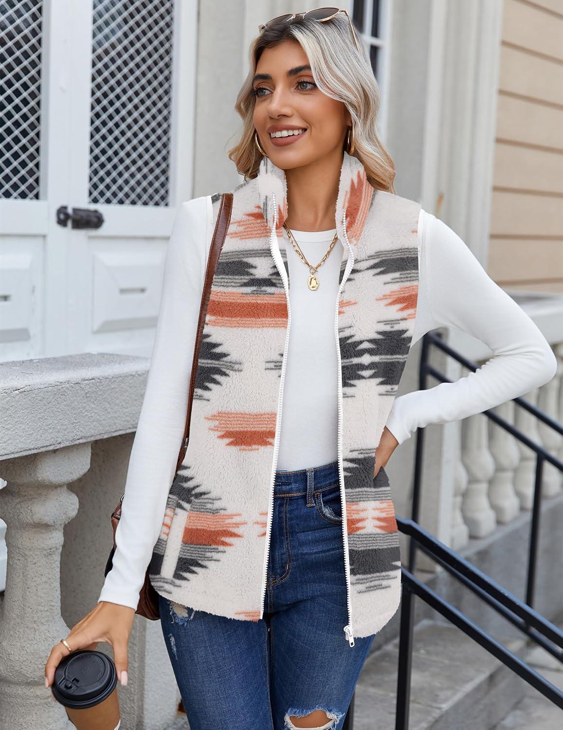 imageZeagoo Vest For Women Sleeveless Sherpa Fleece Jackets Lightweight Zip Up Fall Winter Coats With PocketsMulticolor 534