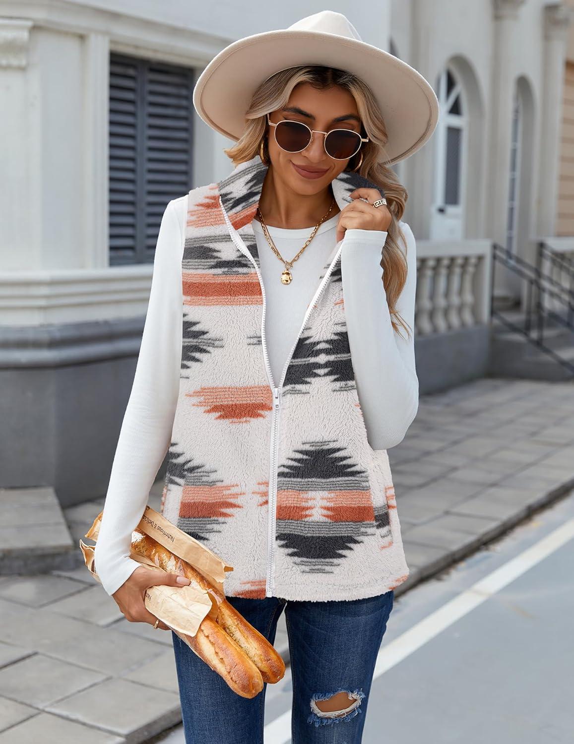 imageZeagoo Vest For Women Sleeveless Sherpa Fleece Jackets Lightweight Zip Up Fall Winter Coats With PocketsMulticolor 534