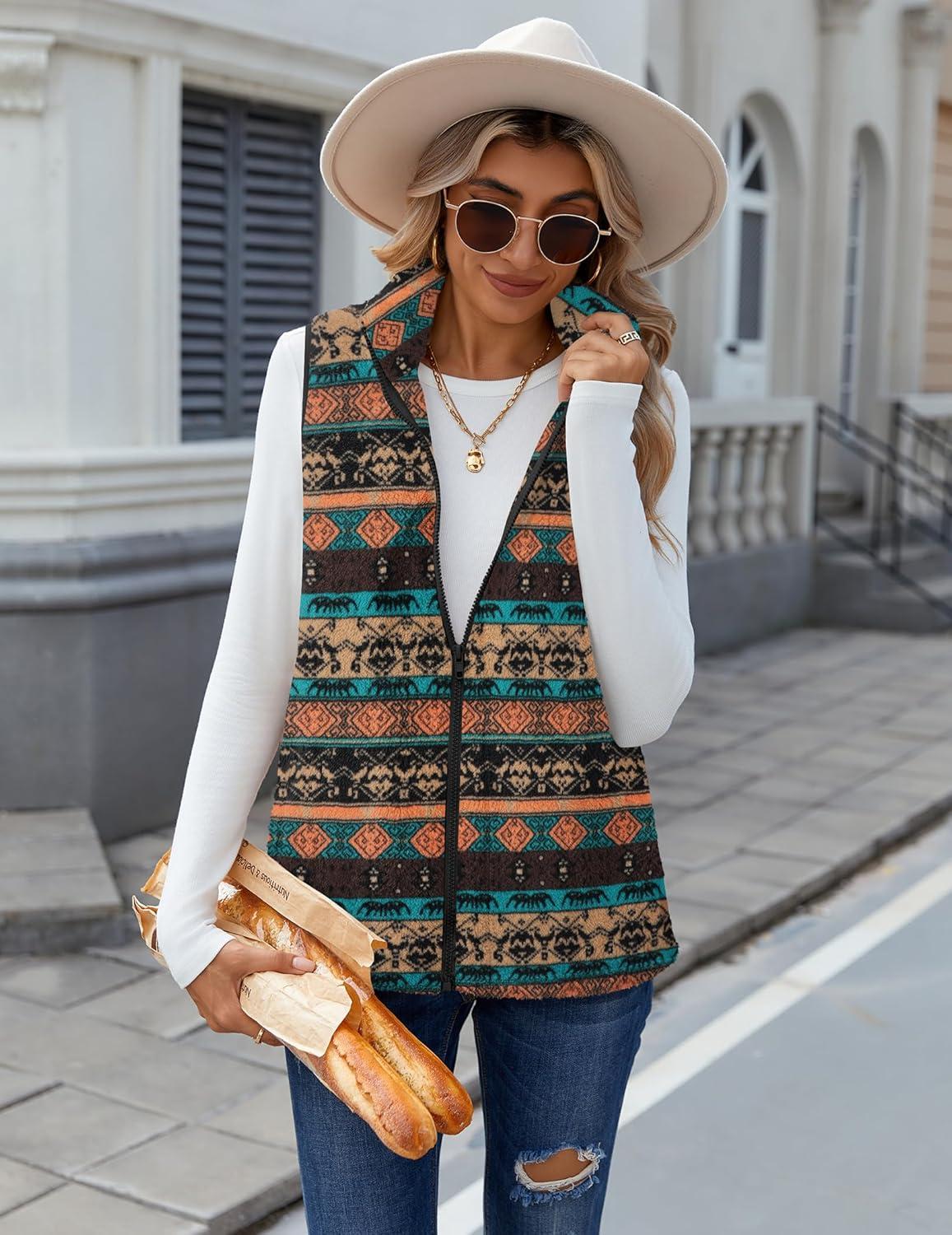 imageZeagoo Vest For Women Sleeveless Sherpa Fleece Jackets Lightweight Zip Up Fall Winter Coats With PocketsMulticolor 547