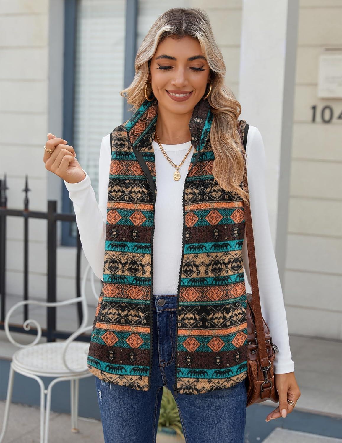 imageZeagoo Vest For Women Sleeveless Sherpa Fleece Jackets Lightweight Zip Up Fall Winter Coats With PocketsMulticolor 547