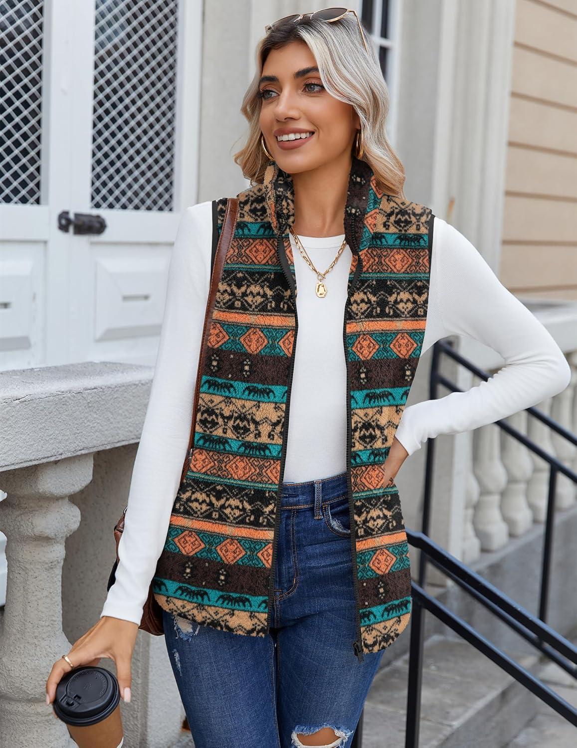 imageZeagoo Vest For Women Sleeveless Sherpa Fleece Jackets Lightweight Zip Up Fall Winter Coats With PocketsMulticolor 547