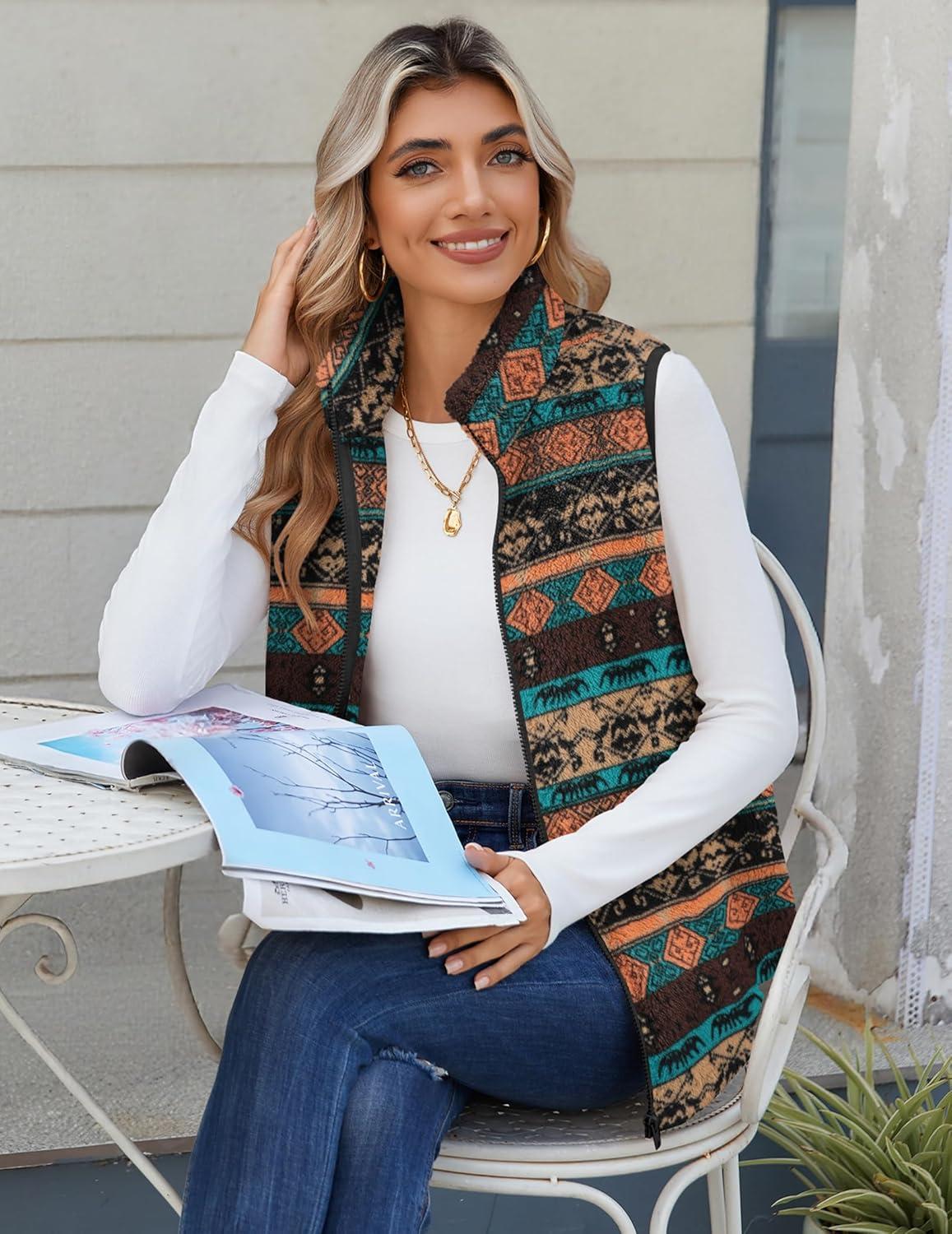 imageZeagoo Vest For Women Sleeveless Sherpa Fleece Jackets Lightweight Zip Up Fall Winter Coats With PocketsMulticolor 547