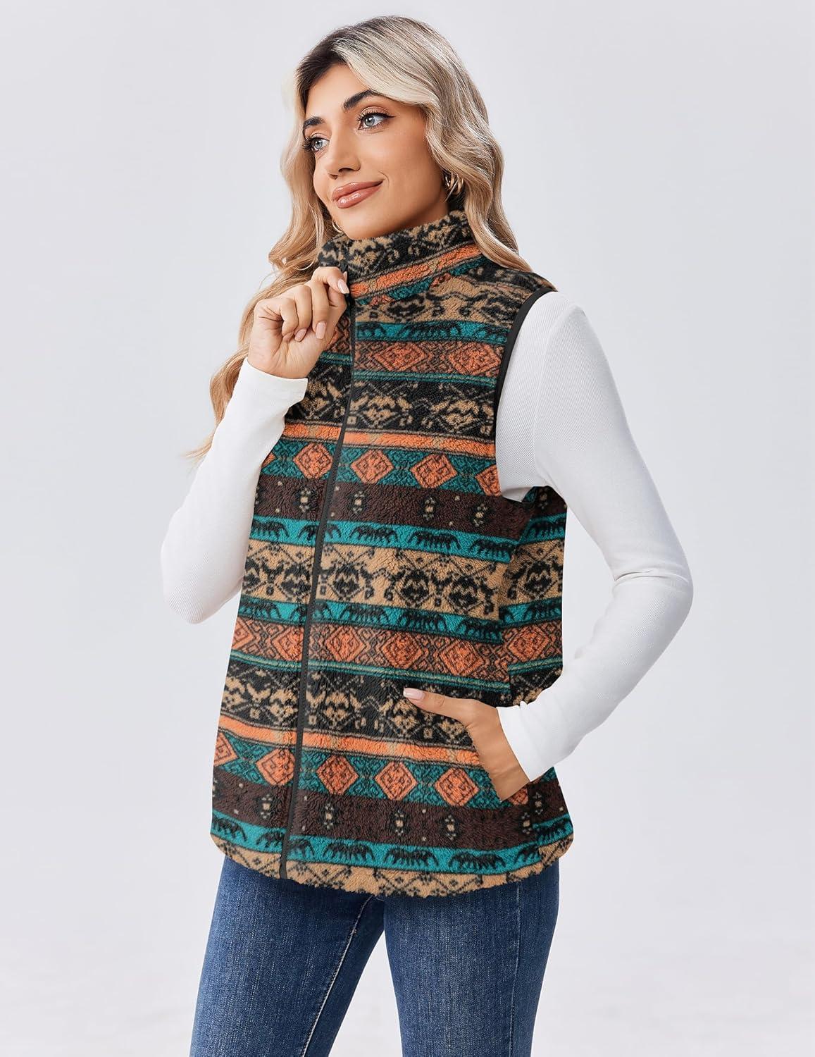 imageZeagoo Vest For Women Sleeveless Sherpa Fleece Jackets Lightweight Zip Up Fall Winter Coats With PocketsMulticolor 547