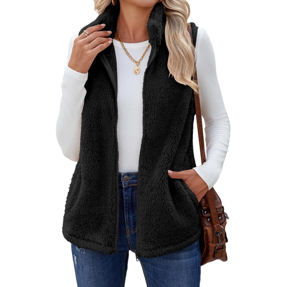 imageZeagoo Vest For Women Sleeveless Sherpa Fleece Jackets Lightweight Zip Up Fall Winter Coats With PocketsBlack