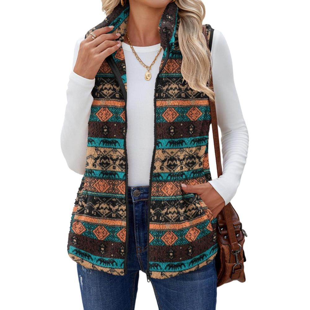 imageZeagoo Vest For Women Sleeveless Sherpa Fleece Jackets Lightweight Zip Up Fall Winter Coats With PocketsMulticolor 547
