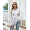 imageZeagoo Womens Casual Long Sleeve Shirts Crew Neck Round Hem Loose TShirts Tunic Tops with Thumb HolesFloral White