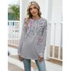 imageZeagoo Womens Casual Long Sleeve Shirts Crew Neck Round Hem Loose TShirts Tunic Tops with Thumb HolesGrey Print