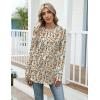imageZeagoo Womens Casual Long Sleeve Shirts Crew Neck Round Hem Loose TShirts Tunic Tops with Thumb HolesKhaki Floral