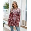 imageZeagoo Womens Casual Long Sleeve Shirts Crew Neck Round Hem Loose TShirts Tunic Tops with Thumb HolesRed Print