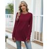 imageZeagoo Womens Casual Long Sleeve Shirts Crew Neck Round Hem Loose TShirts Tunic Tops with Thumb HolesWine Red