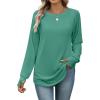 imageZeagoo Womens Casual Long Sleeve Shirts Crew Neck Round Hem Loose TShirts Tunic Tops with Thumb HolesGreen