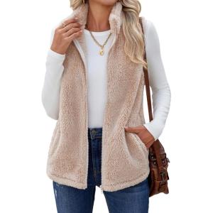 imageZeagoo Vest For Women Sleeveless Sherpa Fleece Jackets Lightweight Zip Up Fall Winter Coats With PocketsKhaki