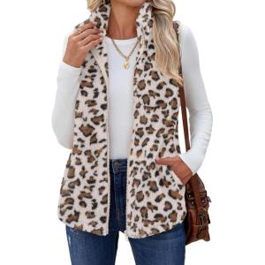 imageZeagoo Vest For Women Sleeveless Sherpa Fleece Jackets Lightweight Zip Up Fall Winter Coats With PocketsLeopard