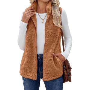 imageZeagoo Vest For Women Sleeveless Sherpa Fleece Jackets Lightweight Zip Up Fall Winter Coats With PocketsLight Brown