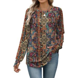 imageZeagoo Womens Casual Long Sleeve Shirts Crew Neck Round Hem Loose TShirts Tunic Tops with Thumb HolesBoho