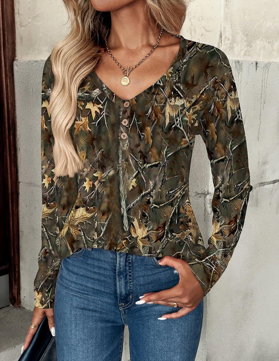 imageZeagoo Women Tops Loose Fit Long Sleeve V Neck T Shirts Business Casual Blouses Dressy Fall Fashion Work ClothesBrown Printcx295