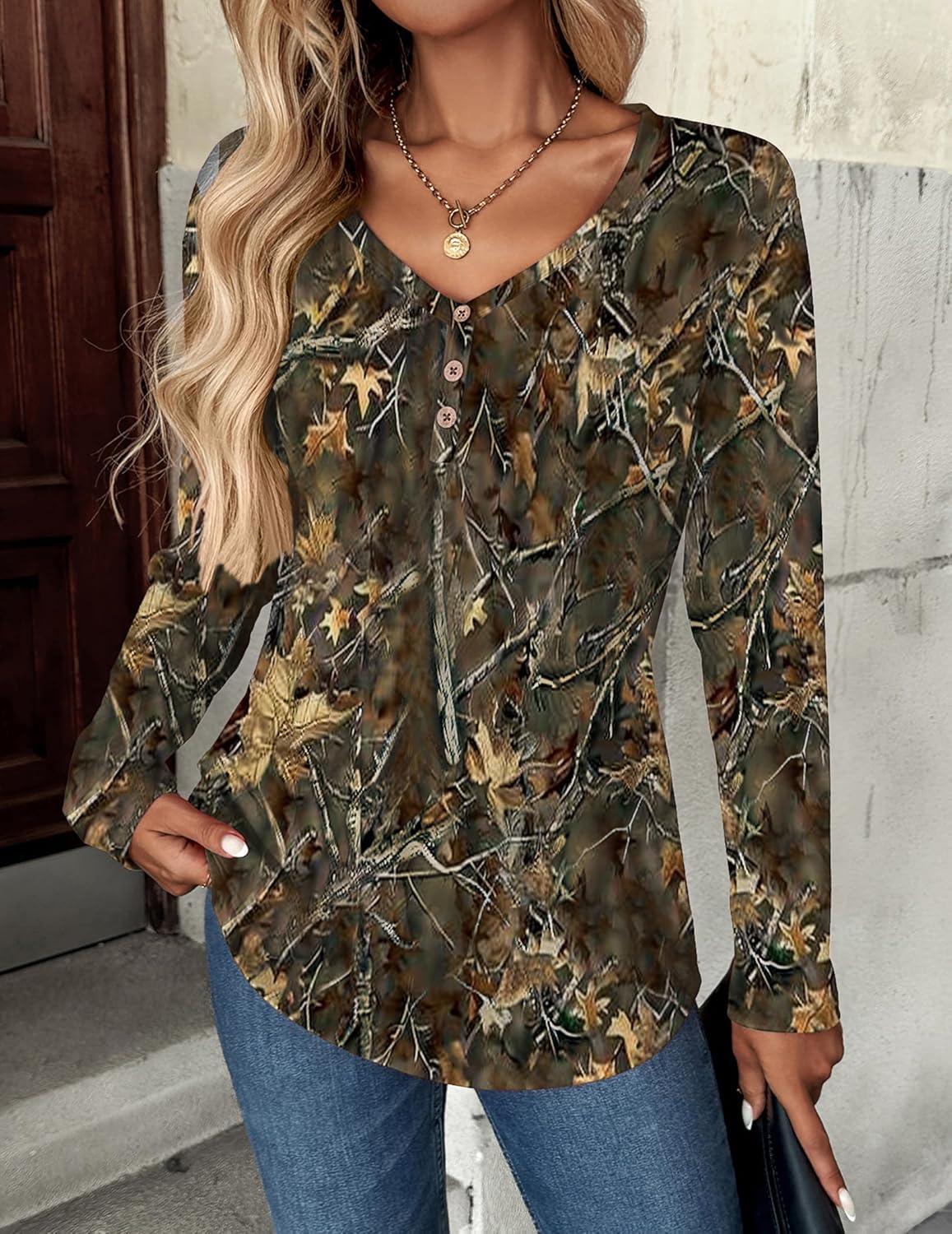 imageZeagoo Women Tops Loose Fit Long Sleeve V Neck T Shirts Business Casual Blouses Dressy Fall Fashion Work ClothesBrown Printcx295