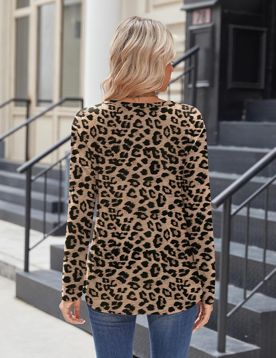 imageZeagoo Women Tops Loose Fit Long Sleeve V Neck T Shirts Business Casual Blouses Dressy Fall Fashion Work ClothesLeopardan284
