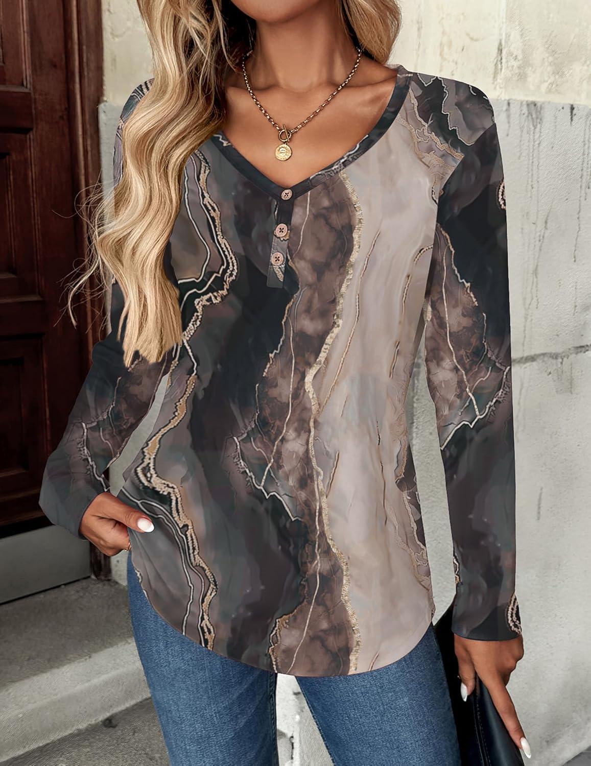 imageZeagoo Women Tops Loose Fit Long Sleeve V Neck T Shirts Business Casual Blouses Dressy Fall Fashion Work ClothesMulticolorcx278