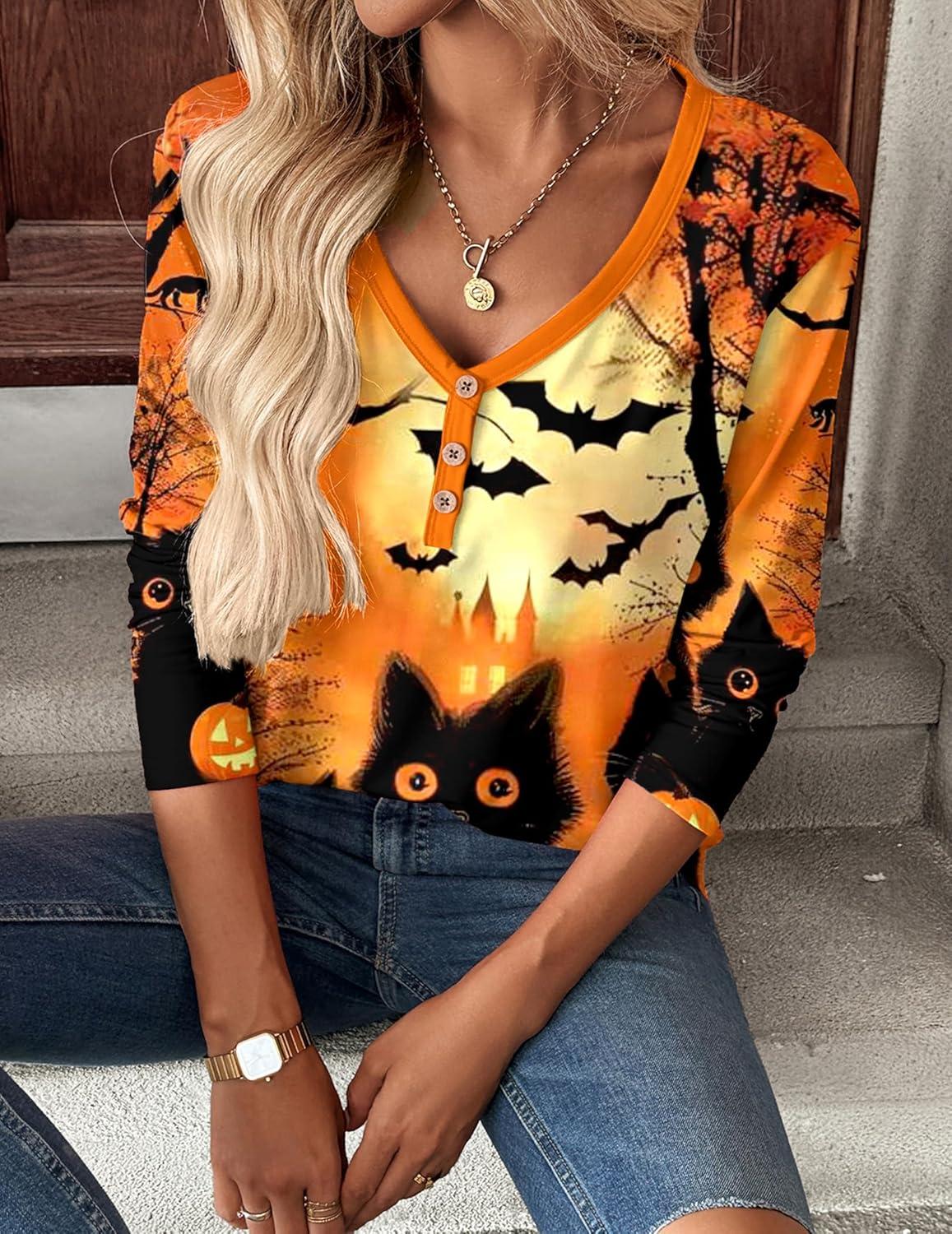 imageZeagoo Women Tops Loose Fit Long Sleeve V Neck T Shirts Business Casual Blouses Dressy Fall Fashion Work ClothesOrangews88