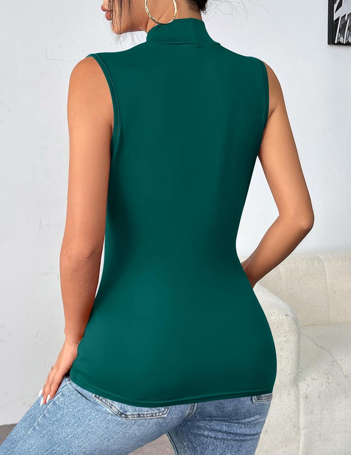 imageZeagoo Womens Mock Turtleneck Tank Tops 2025 Slim Fitted Sleeveless Top Stretchy Basic Casual Layer Tee ShirtsDeep Green