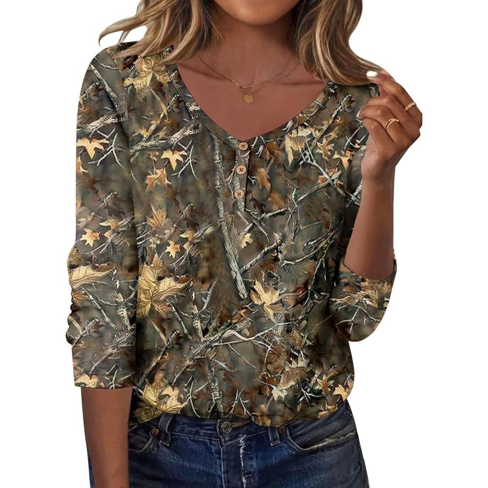 imageZeagoo Women Tops Loose Fit Long Sleeve V Neck T Shirts Business Casual Blouses Dressy Fall Fashion Work ClothesBrown Printcx295