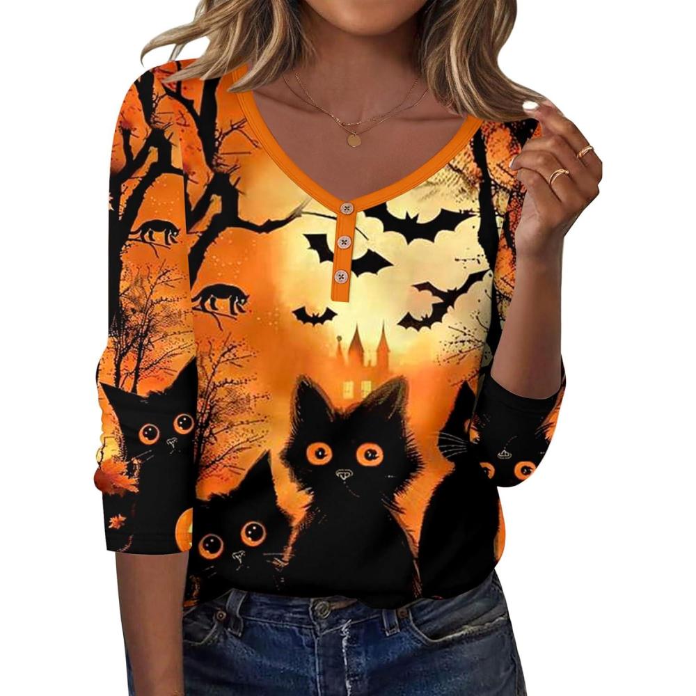 imageZeagoo Women Tops Loose Fit Long Sleeve V Neck T Shirts Business Casual Blouses Dressy Fall Fashion Work ClothesOrangews88