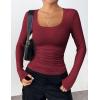 imageZeagoo Womens Long Sleeve Scoop Neck Shirts Casual Slim Fit Rib Knit Tops Summer Fall Basic Business Work TeeBlackwhitewine Red