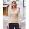 imageZeagoo Womens Long Sleeve Scoop Neck Shirts Casual Slim Fit Rib Knit Tops Summer Fall Basic Business Work TeeWhite and Light Khaki
