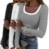 imageZeagoo Womens Long Sleeve Scoop Neck Shirts Casual Slim Fit Rib Knit Tops Summer Fall Basic Business Work TeeBlackwhitestripes