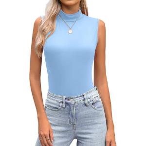 imageZeagoo Womens Mock Turtleneck Tank Tops 2025 Slim Fitted Sleeveless Top Stretchy Basic Casual Layer Tee ShirtsBlue