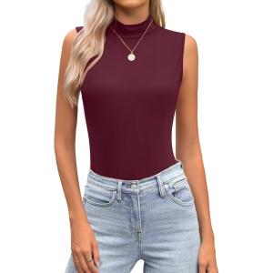 imageZeagoo Womens Mock Turtleneck Tank Tops 2025 Slim Fitted Sleeveless Top Stretchy Basic Casual Layer Tee ShirtsDeep Red