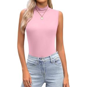 imageZeagoo Womens Mock Turtleneck Tank Tops 2025 Slim Fitted Sleeveless Top Stretchy Basic Casual Layer Tee ShirtsLight Pink