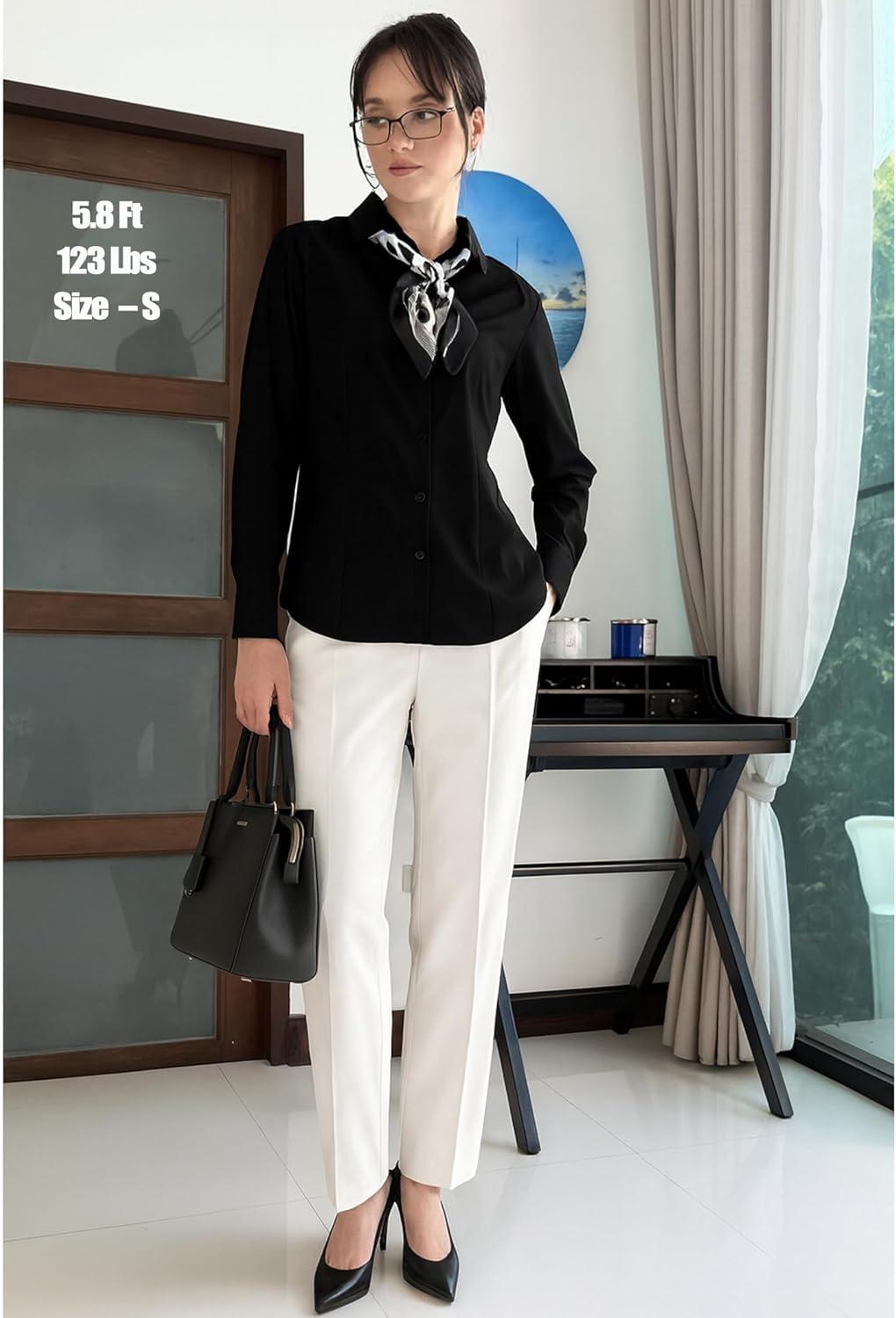 imageZeagoo Button Down Shirts for Women Wrinkle Free Long Sleeve Collared Dress Blouses Casual Work Office Tunics TopsBlack